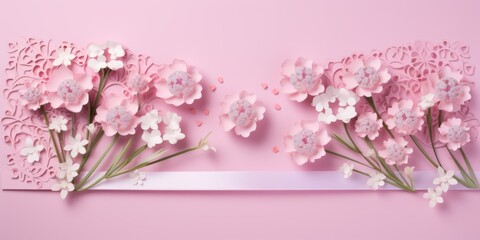 Wedding Concept. Flowers Composition on Pink Background