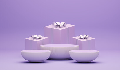 3d purple gift boxes with stage podium. 3d Chinese new year promo ad template. 
