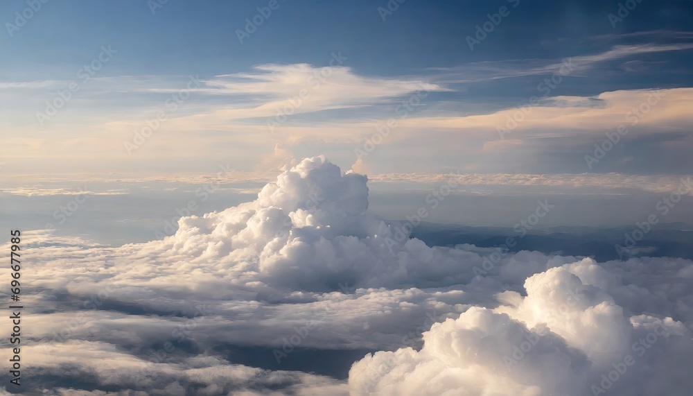 Wall mural high nature view large white clouds on soft sky background in the morning, view of white cloudy on t
