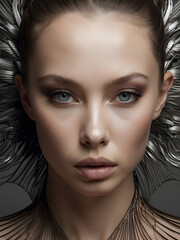 Fototapeta premium beautiful woman in flowers.fashion art photo of perfect body model girl with make-up and hairstyle.spring lady plant