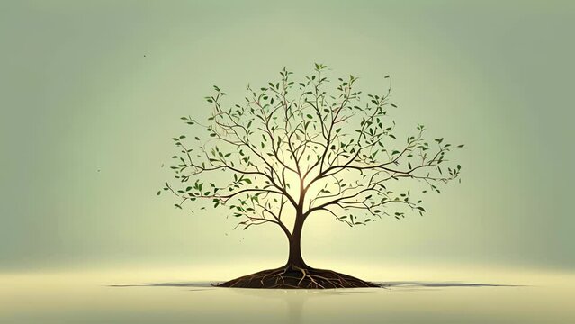 A tree growing and branching out, with each branch representing a different stage of moral development. minimal 2d animation Psychology art concept