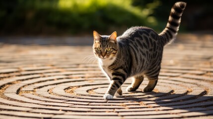 Obraz premium A funny cat chasing its own tail in endless circles