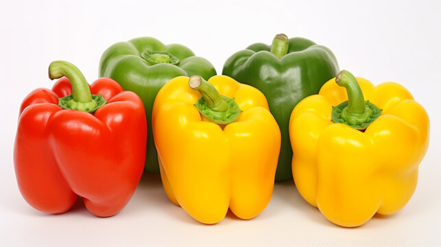 Red yellow and green bell peppers. Bell pepper or Capsicum annuum. Generative AI