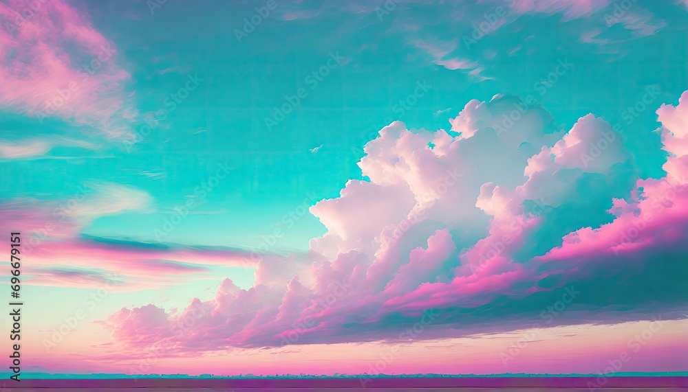 Wall mural pink and cyan color of sky with clouds.