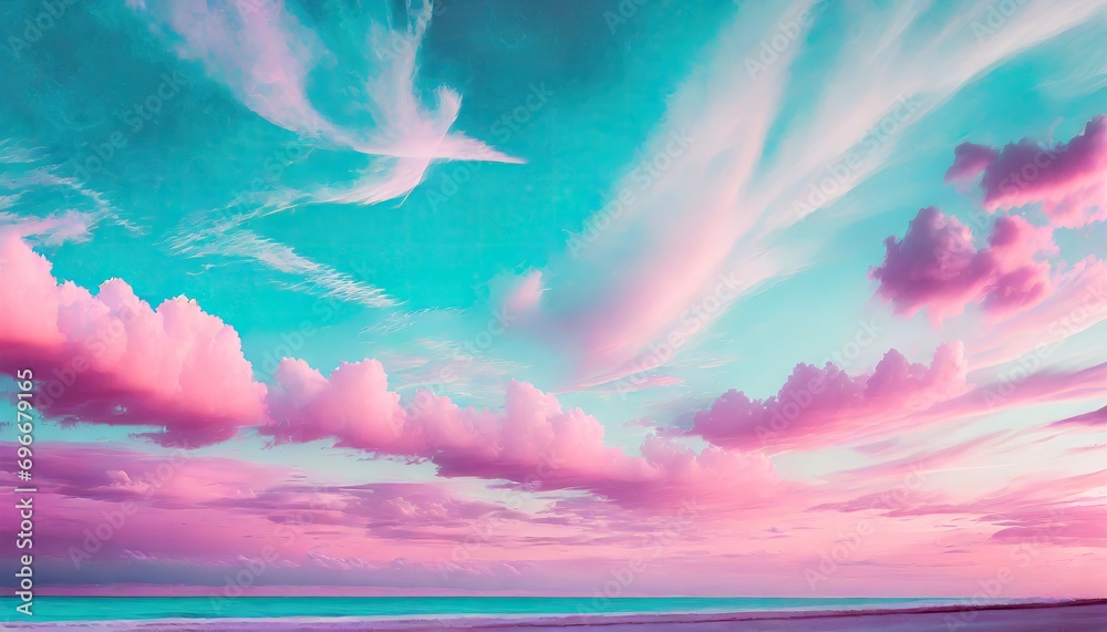 Wall mural pink and cyan color of sky with clouds.