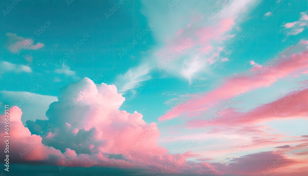 Wall mural pink and cyan color of sky with clouds.