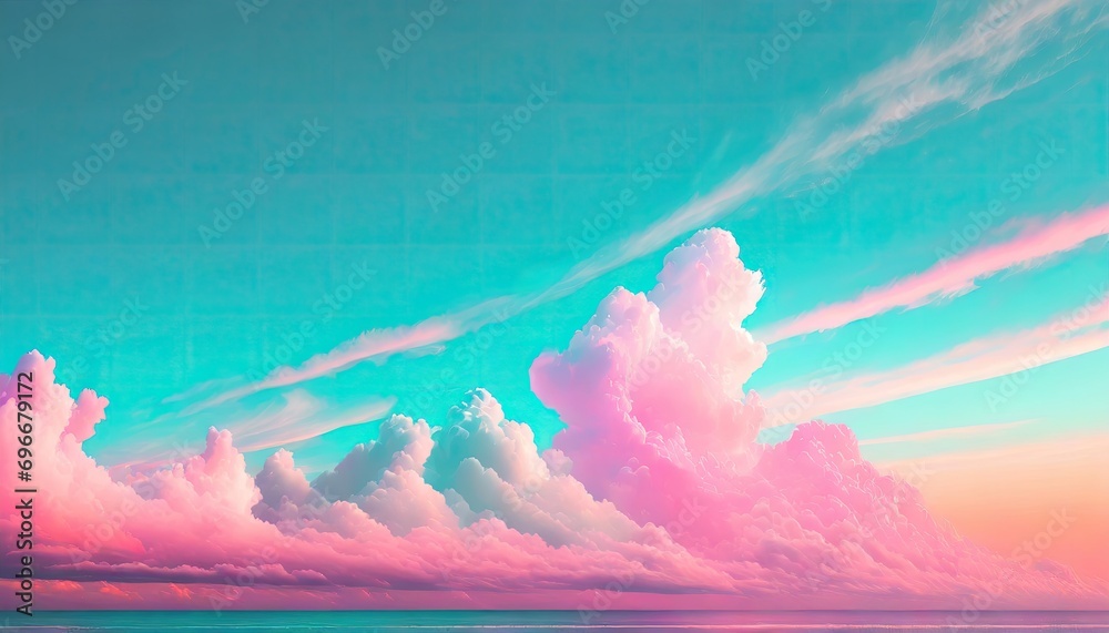 Wall mural pink and cyan color of sky with clouds.