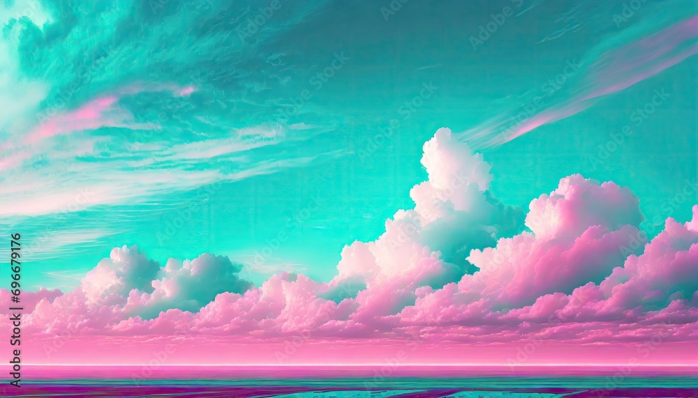Wall mural pink and cyan color of sky with clouds.
