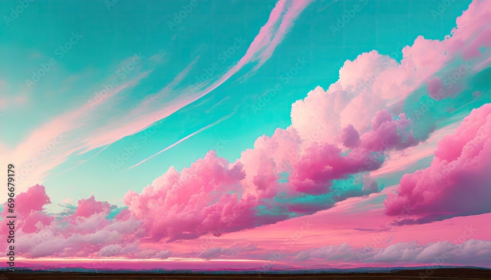 Canvas Prints pink and cyan color of sky with clouds.
