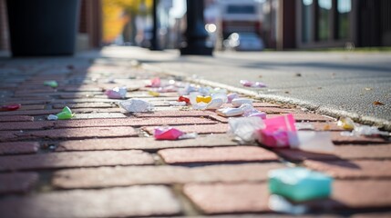 A sidewalk cluttered with discarded chewing gum