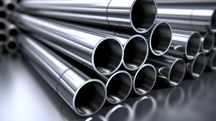 Fotobehang Stack of stainless steel pipe. Industry concept © Farid