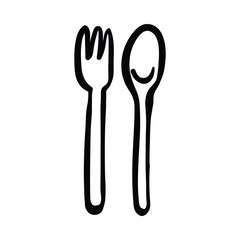 fork, spoon, hand drawn vector illustration
