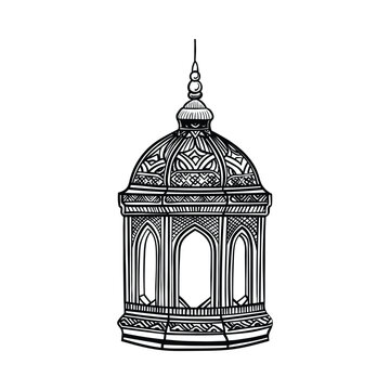 Ramadan hang lanter line-art hand-drawn