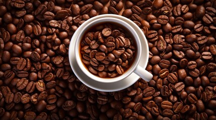 Coffee beans arranged around a coffee cup, evoking anticipation