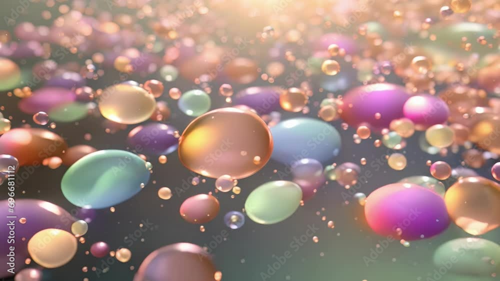 Wall mural soft, pastelcolored bubbles gently floating up the screen in a calming and elegant animation.
