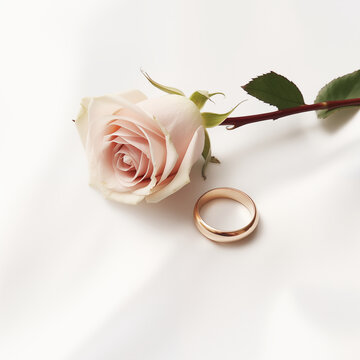 반지와 장미꽃이 놓여있는 사진