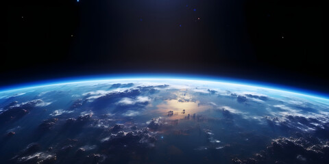 Cinematic shot of planet earth globe clouds and space background.