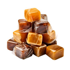 So sweet Caramel candy isolated on transparent background
     