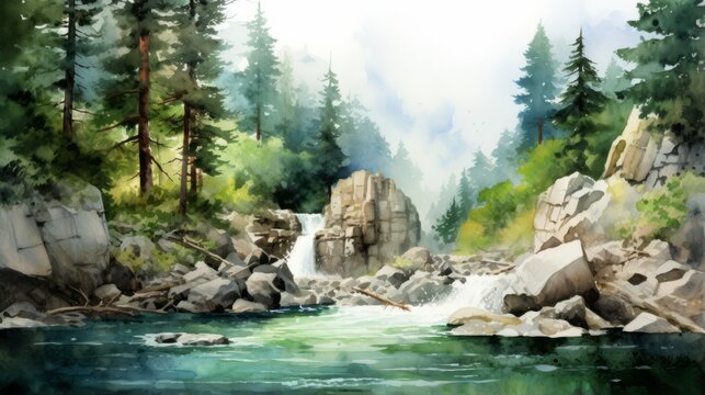 Digital watercolor painting capturing the beauty of a natural scene