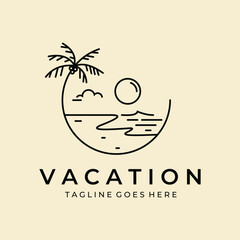 vacation beach badge logo line art vector simple minimalist illustration template icon graphic design