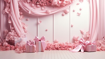 Elevate your event with our sophisticated pink ,ribbon bow, and roses. Your message, our copy space canvas.