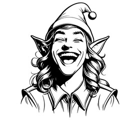 portrait of an elf who laughs on a white background, vector