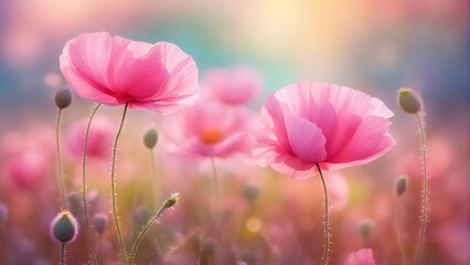 Pink poppy flowers. - obrazy, fototapety, plakaty