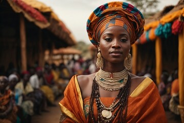 A village woman in traditional costume Ai generated. - obrazy, fototapety, plakaty