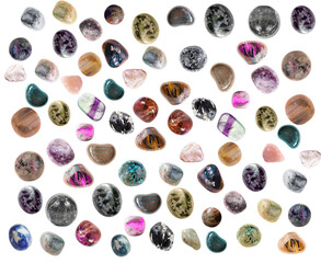 Polished natural mineral gemstones with no background, 