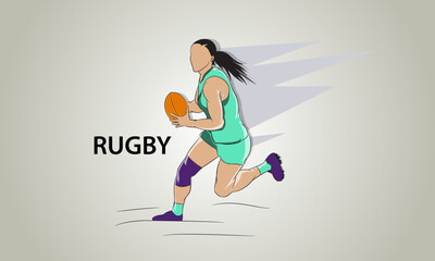 Fototapeta na wymiar Girl athlete runs with a ball. Women's rugby. Vector illustration.