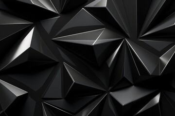 Abstract 3d rendering of low poly crystal background. Futuristic polygonal shape, Black and gray background with crystals and triangles in a 3D illustration, AI Generated