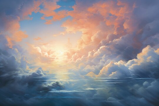 Sunset sky with clouds, 3d rendering. Computer digital drawing, Breathtaking painting capturing the beauty of the cloudy sky, AI Generated