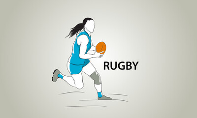 Silhouette of a girl running with a ball. Women's rugby. Vector illustration.