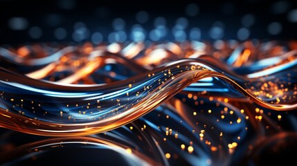 Immerse Yourself in Futuristic Elegance: Stunning 64K Wallpaper and Backgrounds with Dynamic Waves, Technological Lines, and Mesmerizing Blue and Gold Hues, Generative AI