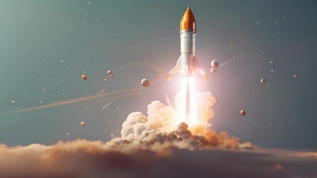A rocket taking off and soaring higher and higher, symbolizing the potential of intelligence and a high IQ. minimal 2d animation Psychology art concept