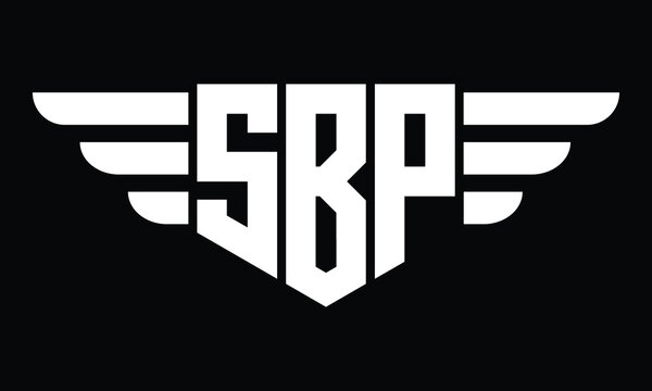 SBP three letter logo, creative wings shape logo design vector template. letter mark, wordmark, monogram symbol on black & white.	