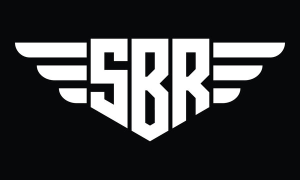 SBR three letter logo, creative wings shape logo design vector template. letter mark, wordmark, monogram symbol on black & white.	
