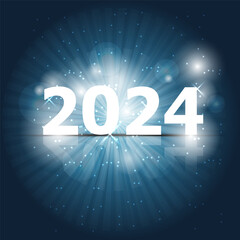 2024 Happy New Year on blue background