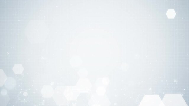 hexagon shape with abstract geometric moving motion particles for business technology futuristic background design. Clean hexagonal digital element pattern with empty space animation video.
