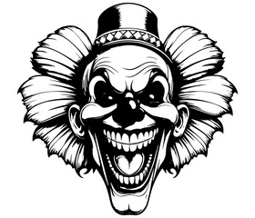 portrait of a skeleton clown laughing on a white background, vector