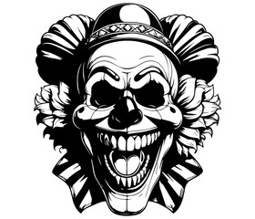 portrait of a skeleton clown laughing on a white background, vector
