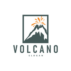 Volcano logo illustration silhouette design volcano mountain erupting with simple rocks and lava