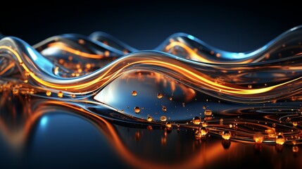 Immerse Yourself in Futuristic Elegance: Stunning 64K Wallpaper and Backgrounds with Dynamic Waves, Technological Lines, and Mesmerizing Blue and Gold Hues, Generative AI