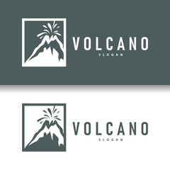 Volcano logo illustration silhouette design volcano mountain erupting with simple rocks and lava - obrazy, fototapety, plakaty