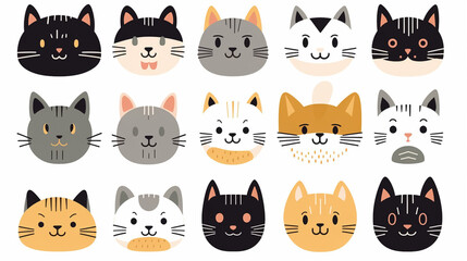 Set of cute cartoon cat faces with different emotions. Veterinary medicine. Generative AI - obrazy, fototapety, plakaty