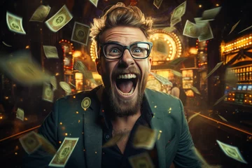 Fotobehang Lucky man wins big jackpot from gambling in casino with luck concept © Attasit
