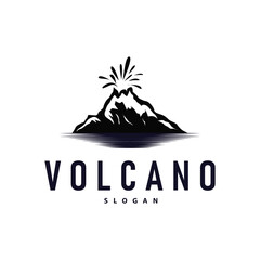 Volcano logo illustration silhouette design volcano mountain erupting with simple rocks and lava © Mayliana