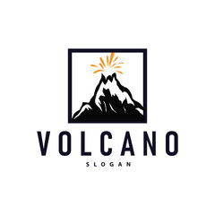 Volcano logo illustration silhouette design volcano mountain erupting with simple rocks and lava