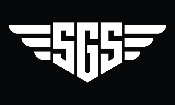 SGS three letter logo, creative wings shape logo design vector template. letter mark, wordmark, monogram symbol on black & white.	