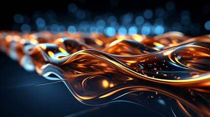 Immerse Yourself in Futuristic Elegance: Stunning 64K Wallpaper and Backgrounds with Dynamic Waves, Technological Lines, and Mesmerizing Blue and Gold Hues, Generative AI
